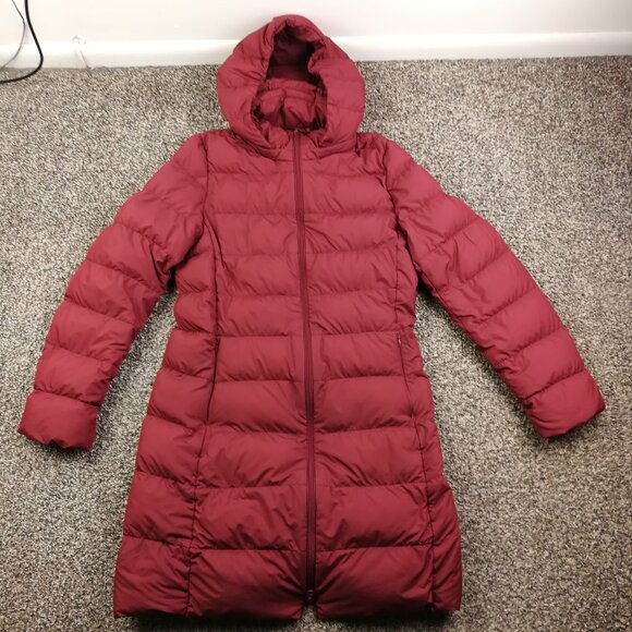 Uniqlo Coat Jacket Down Puffer Quilted Full Zip Burgundy Red Womens Small *Flaw - Picture 1 of 12